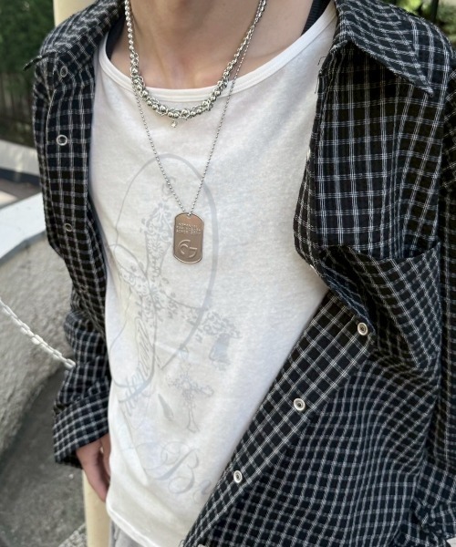 Never mind the XU / Chikashitsu+（ネバーマインド ザ エックスユー / チカシツプラス）の「【nmtc +】vintage cross long sleeve / 【エヌエムティーシープラス】ビンテージクロスデザイン長袖Tシャツ（Tシャツ/カットソー・メンズ・ホワイト・ONE SIZE）」の5枚目の写真