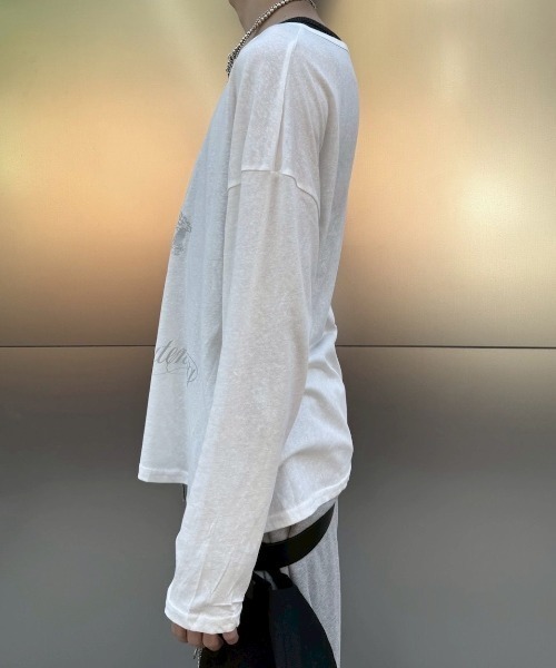Never mind the XU / Chikashitsu+（ネバーマインド ザ エックスユー / チカシツプラス）の「【nmtc +】vintage cross long sleeve / 【エヌエムティーシープラス】ビンテージクロスデザイン長袖Tシャツ（Tシャツ/カットソー・メンズ・ホワイト・ONE SIZE）」の7枚目の写真