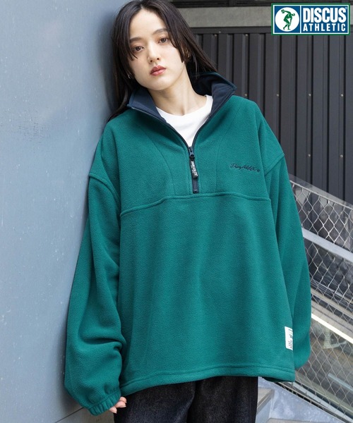 DISCUS ATHLETIC（ディスカス　アスレチック）の「＜DISCUS/ディスカス＞ フリースハーフジップ（スウェット・レディース・ネイビー/オフホワイト/グリーン/ダークブラウン・X-LARGE/LARGE/MEDIUM）」の4枚目の写真