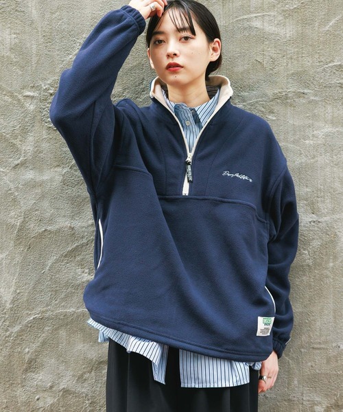 DISCUS ATHLETIC（ディスカス　アスレチック）の「＜DISCUS/ディスカス＞ フリースハーフジップ（スウェット・レディース・ネイビー/オフホワイト/グリーン/ダークブラウン・X-LARGE/LARGE/MEDIUM）」の12枚目の写真