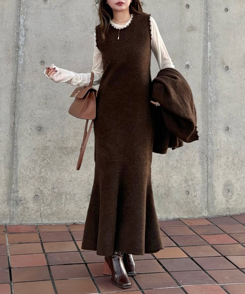 mermaid sleeveless long knit dress /マーメイドノースリーブロング