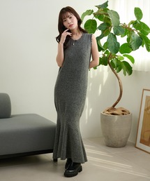 mermaid sleeveless long knit dress /マーメイドノースリーブロングニットドレス