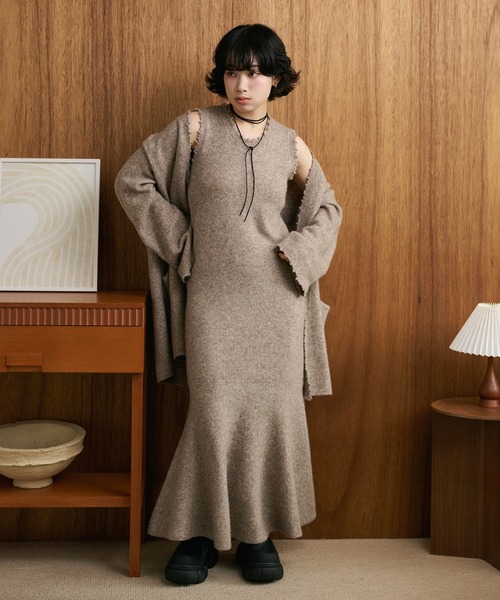 mermaid sleeveless long knit dress /マーメイドノースリーブロング