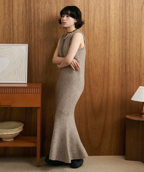 mermaid sleeveless long knit dress /マーメイドノースリーブロング