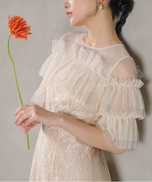 Kana(カナ)の「ラメチュールレース フリル Aライン ワンピースドレス パーティー ドレス 結婚式 お呼ばれ オケージョン(ドレス・レディース・ベージュ/ブラウン/グリーン/ブラック・M)」の3枚目の写真