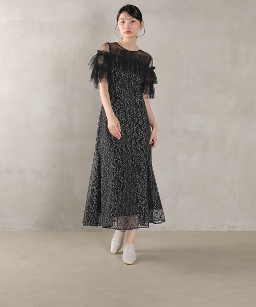 Kana(カナ)の「ラメチュールレース フリル Aライン ワンピースドレス パーティー ドレス 結婚式 お呼ばれ オケージョン(ドレス・レディース・ベージュ/ブラウン/グリーン/ブラック・M)」の12枚目の写真