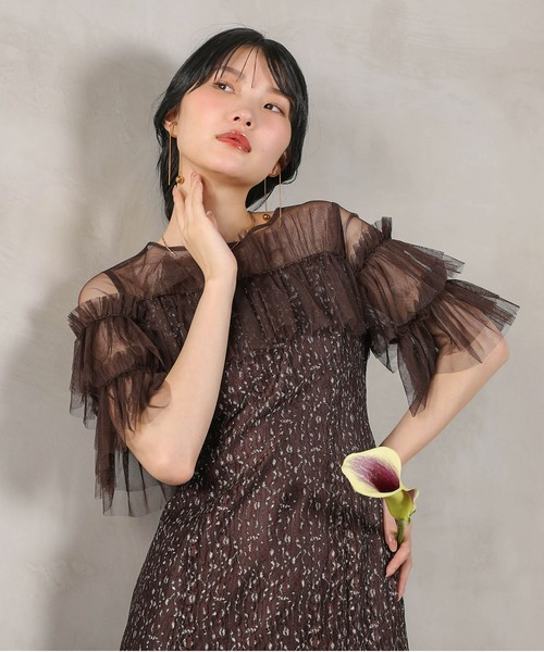 Kana(カナ)の「ラメチュールレース フリル Aライン ワンピースドレス パーティー ドレス 結婚式 お呼ばれ オケージョン(ドレス・レディース・ベージュ/ブラウン/グリーン/ブラック・M)」の15枚目の写真