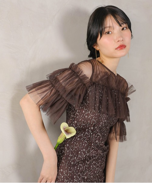 Kana(カナ)の「ラメチュールレース フリル Aライン ワンピースドレス パーティー ドレス 結婚式 お呼ばれ オケージョン(ドレス・レディース・ベージュ/ブラウン/グリーン/ブラック・M)」の19枚目の写真