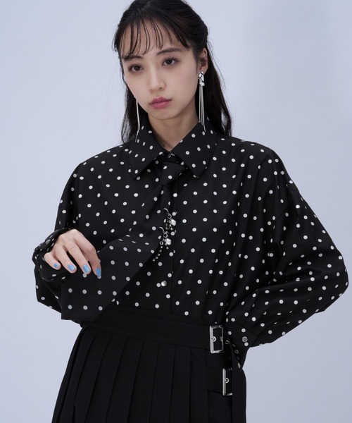 HARE(ハレ)の「パーツツキネクタイシャツ(HARE)(シャツ/ブラウス・レディース・ホワイト/ブラック/ブルー/グレー系その他/ドット/ピンク/グリーン・FREE)」の7枚目の写真