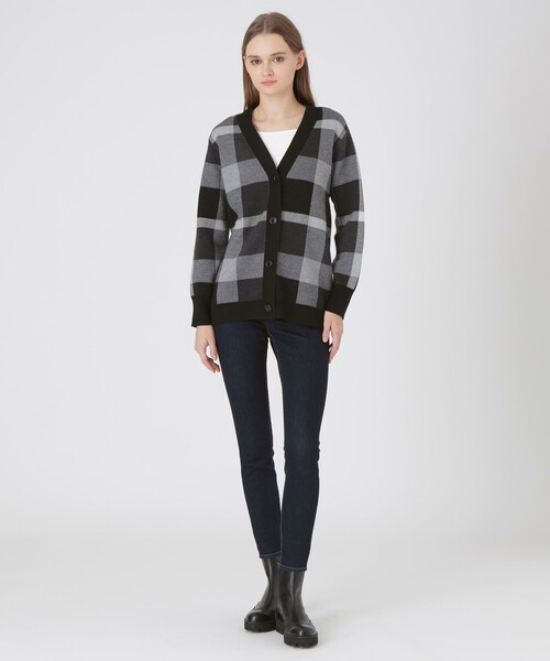クレストブリッジチェックウーリージャカードカーディガン