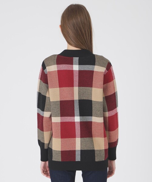 クレストブリッジチェックウーリージャカードカーディガン