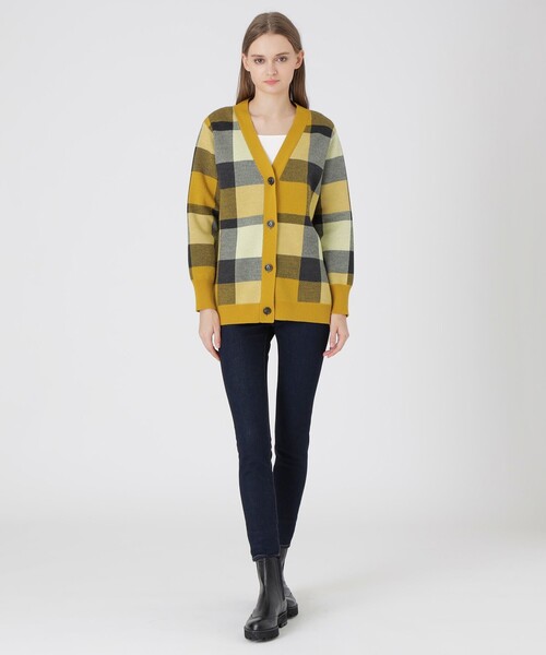 クレストブリッジチェックウーリージャカードカーディガン