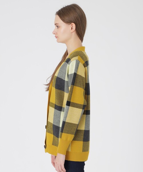 クレストブリッジチェックウーリージャカードカーディガン