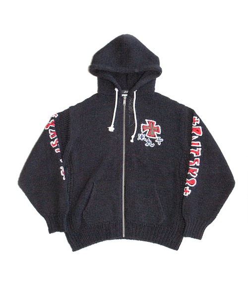 CONZ(コンズ)の「HAND KINITTED SK8 ZIP HOODIE(ニット/セーター・メンズ・ブラック・2/1)」の1枚目の写真