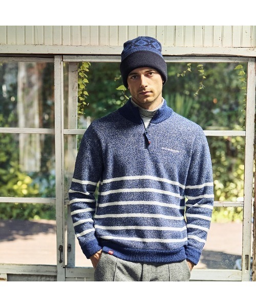 セール】【Rosasen/GOLF】モールニット ボーダー ハーフジップ