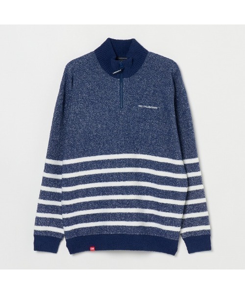 ROSASEN(ロサーセン)の「【Rosasen/GOLF】モールニット ボーダー ハーフジップハイネック(ニット/セーター・メンズ・オフホワイト/ブルー・M/L/XL)」の3枚目の写真