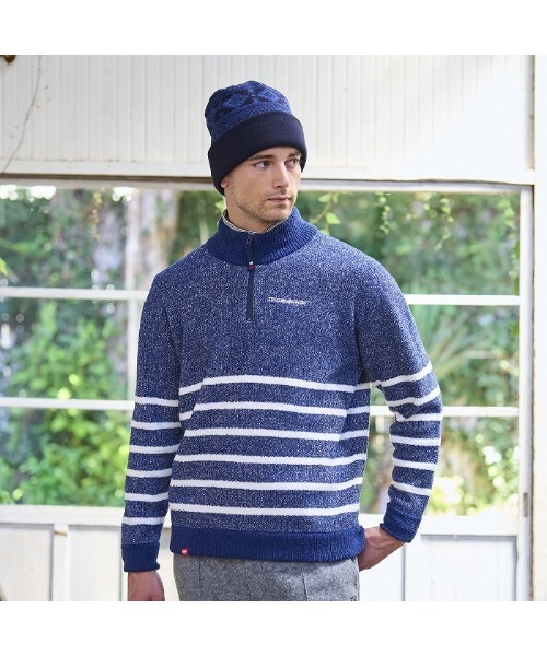 ROSASEN(ロサーセン)の「【Rosasen/GOLF】モールニット ボーダー ハーフジップハイネック(ニット/セーター・メンズ・オフホワイト/ブルー・M/L/XL)」の5枚目の写真