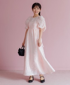 バブルスリーブジャガードドレス/結婚式/パーティー/お呼ばれ