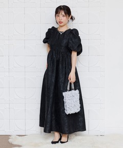 バブルスリーブジャガードドレス/結婚式/パーティー/お呼ばれ