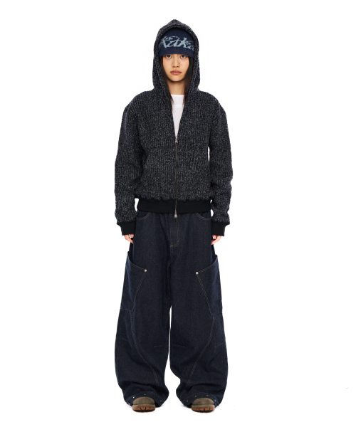Bokashi Knit Zip-Up Hoodie (Black)（パーカー）｜AAKAM（アーカム