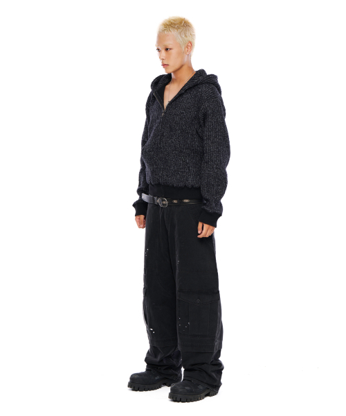 Bokashi Knit Zip-Up Hoodie (Black)（パーカー）｜AAKAM（アーカム