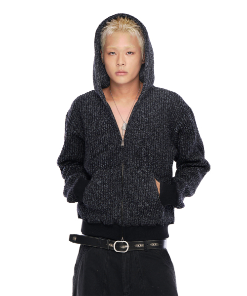 Bokashi Knit Zip-Up Hoodie (Black)（パーカー）｜AAKAM（アーカム