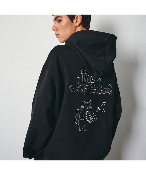 GAKKAI UNIONS(ガッカイユニオンズ)の「ジャズキャットムードフードティー ブラック(パーカー・レディース・その他・X-LARGE/SMALL/MEDIUM/LARGE)」の1枚目の写真