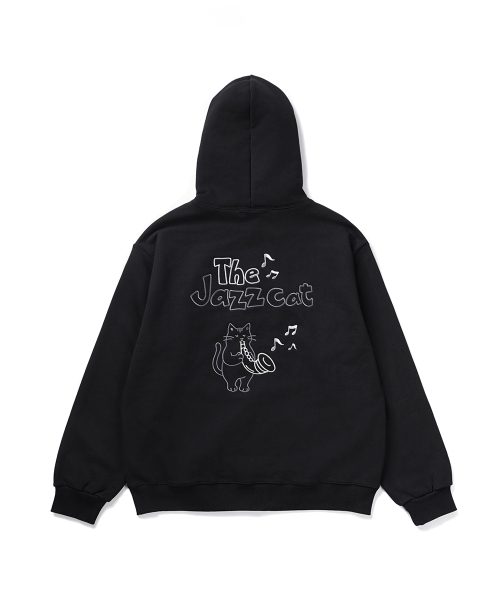 GAKKAI UNIONS(ガッカイユニオンズ)の「ジャズキャットムードフードティー ブラック(パーカー・レディース・その他・X-LARGE/SMALL/MEDIUM/LARGE)」の3枚目の写真