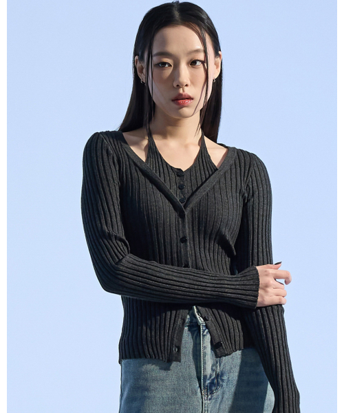 MOAA（モア）の「Rib Button-Up Cardigan (CHARCOAL)（カーディガン/ボレロ・レディース・その他・SMALL/MEDIUM）」の7枚目の写真