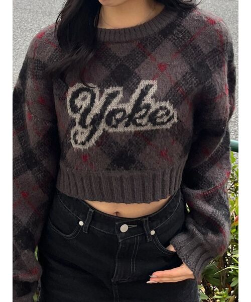 EMODA（エモダ）の「チェックロゴオーバーニット（ニット/セーター・レディース・アイボリー/グレー/ベージュ・SMALL/MEDIUM）」の3枚目の写真