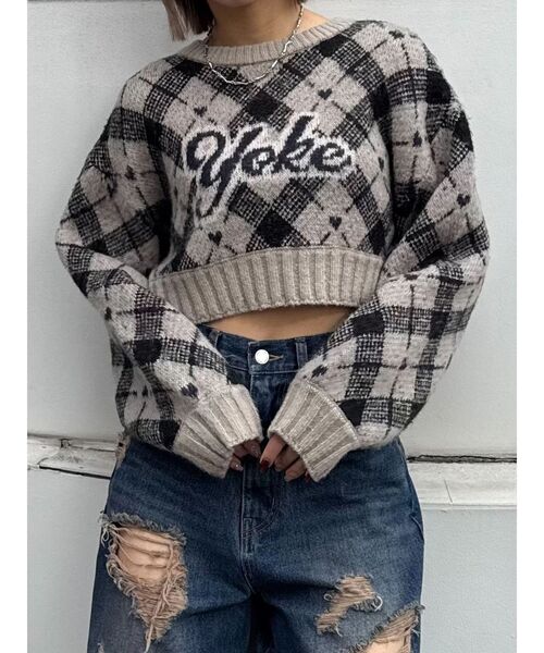 EMODA（エモダ）の「チェックロゴオーバーニット（ニット/セーター・レディース・アイボリー/グレー/ベージュ・SMALL/MEDIUM）」の18枚目の写真