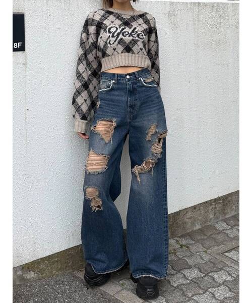 EMODA（エモダ）の「チェックロゴオーバーニット（ニット/セーター・レディース・アイボリー/グレー/ベージュ・SMALL/MEDIUM）」の20枚目の写真