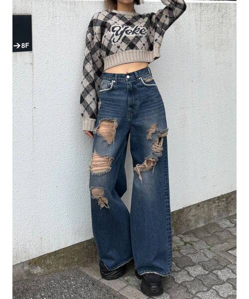 EMODA（エモダ）の「チェックロゴオーバーニット（ニット/セーター・レディース・アイボリー/グレー/ベージュ・SMALL/MEDIUM）」の21枚目の写真