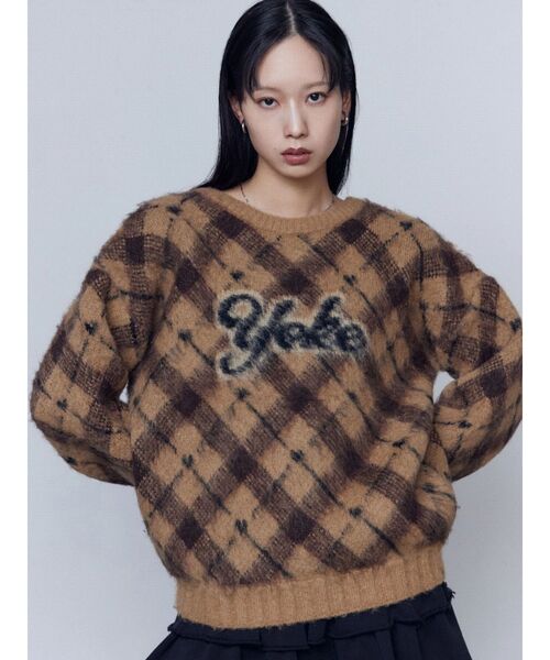 EMODA（エモダ）の「チェックロゴオーバーニット（ニット/セーター・レディース・アイボリー/グレー/ベージュ・SMALL/MEDIUM）」の7枚目の写真