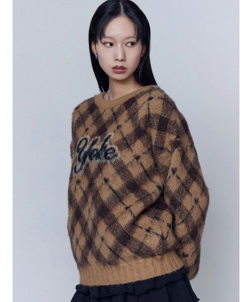 EMODA（エモダ）の「チェックロゴオーバーニット（ニット/セーター・レディース・アイボリー/グレー/ベージュ・SMALL/MEDIUM）」の8枚目の写真