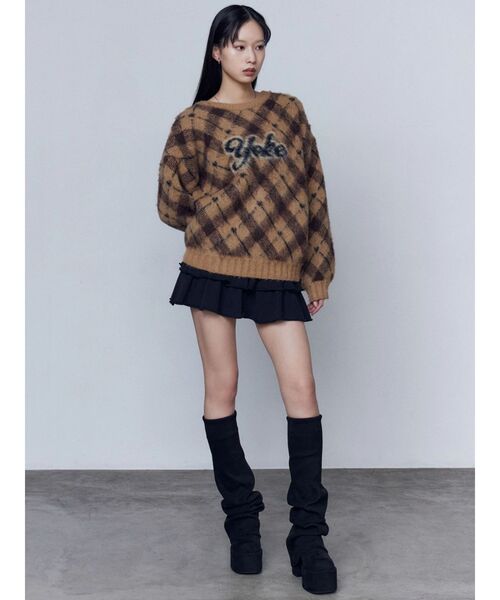 EMODA（エモダ）の「チェックロゴオーバーニット（ニット/セーター・レディース・アイボリー/グレー/ベージュ・SMALL/MEDIUM）」の10枚目の写真