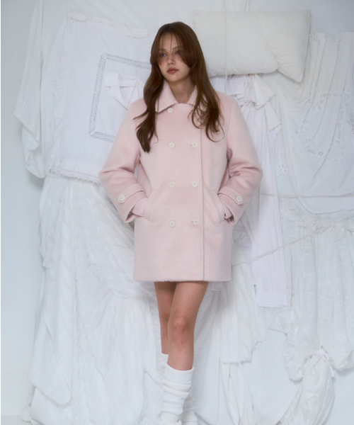 Two-button Wool Half Coat [Pink]（ダッフルコート）｜ROSEFRANTZ