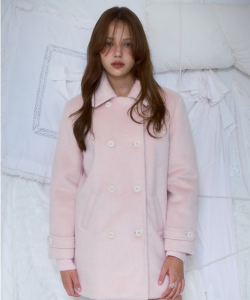 セール】Two-button Wool Half Coat [Pink]（ダッフルコート