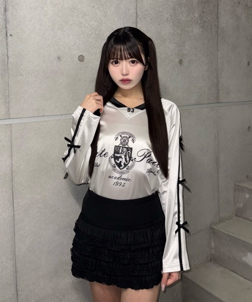 Lae（レイ）の「フロントロゴリボンユニフォームTシャツ（Tシャツ/カットソー・レディース・ホワイト/ブラック・MEDIUM/SMALL）」の2枚目の写真