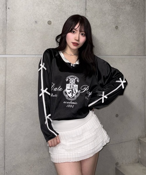 Lae（レイ）の「フロントロゴリボンユニフォームTシャツ（Tシャツ/カットソー・レディース・ホワイト/ブラック・MEDIUM/SMALL）」の6枚目の写真