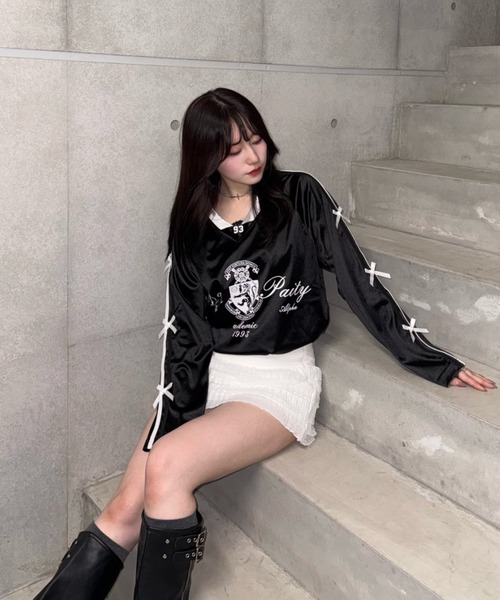 Lae（レイ）の「フロントロゴリボンユニフォームTシャツ（Tシャツ/カットソー・レディース・ホワイト/ブラック・MEDIUM/SMALL）」の7枚目の写真