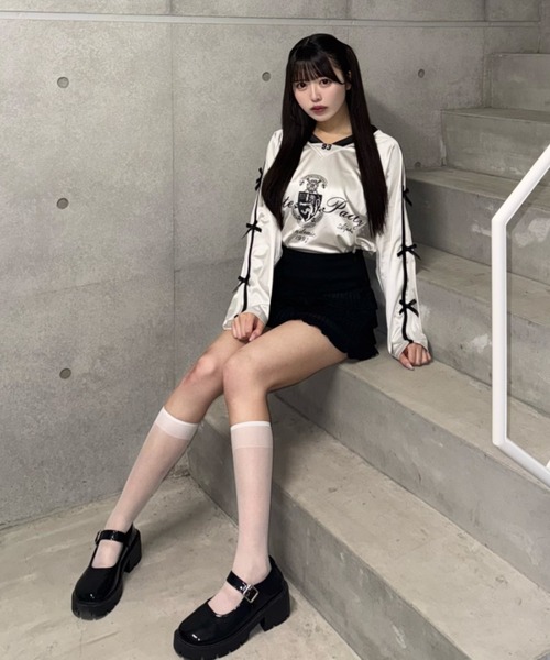 Lae（レイ）の「フロントロゴリボンユニフォームTシャツ（Tシャツ/カットソー・レディース・ホワイト/ブラック・MEDIUM/SMALL）」の5枚目の写真