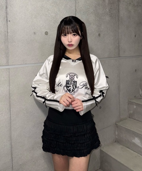 Lae（レイ）の「フロントロゴリボンユニフォームTシャツ（Tシャツ/カットソー・レディース・ホワイト/ブラック・MEDIUM/SMALL）」の3枚目の写真