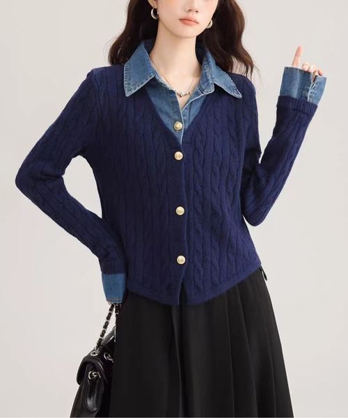 FDMTL ネイビー系 パッチワークニットセーター メンズ S FDMTL