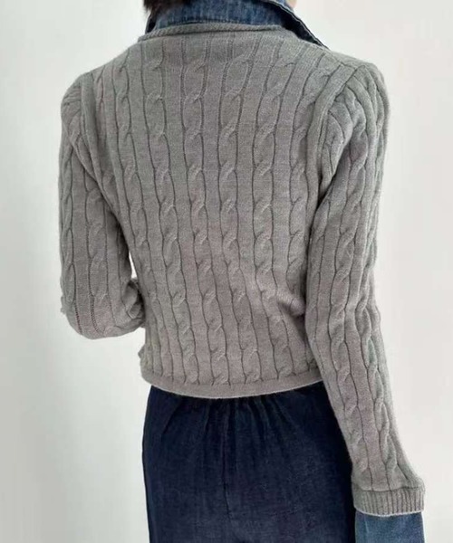 AsheKsha(アシクシャ)の「【新作】デニムパッチワークニットセーター(フェイクツーピース)(ニット/セーター・レディース・ネイビー/ホワイト/グレー・M)」の5枚目の写真
