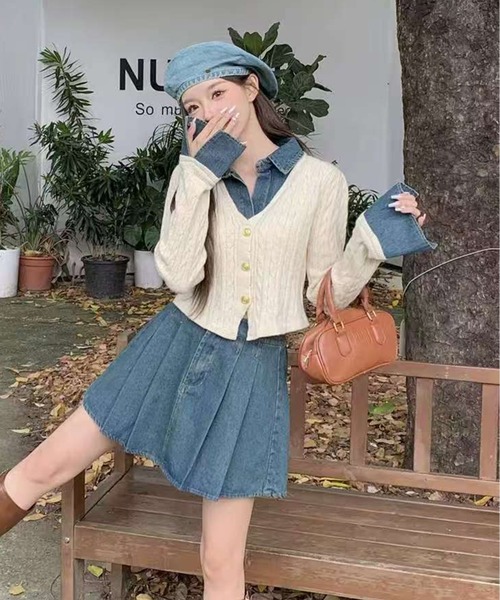 AsheKsha(アシクシャ)の「【新作】デニムパッチワークニットセーター(フェイクツーピース)(ニット/セーター・レディース・ネイビー/ホワイト/グレー・M)」の17枚目の写真