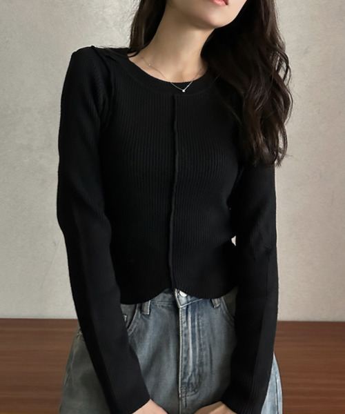 Eclat one(エクラワン)の「【Eclat one】シームデザイン リブニット トップス(ニット/セーター・レディース・ブラック/ベージュ/チャコール/ブラウン・FREE)」の19枚目の写真