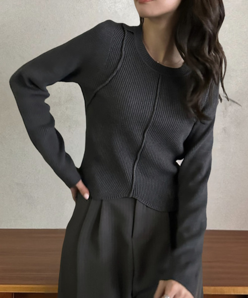 Eclat one(エクラワン)の「【Eclat one】シームデザイン リブニット トップス(ニット/セーター・レディース・ブラック/ベージュ/チャコール/ブラウン・FREE)」の10枚目の写真