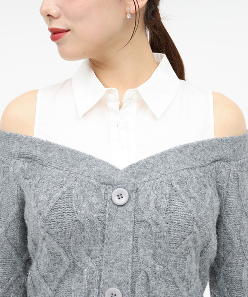 ROYAL PARTY（ロイヤルパーティー）の「シャツドッキングケーブルニットミニワンピース（ワンピース・レディース・ブラック/グレー/ベージュ・FREE）」の6枚目の写真