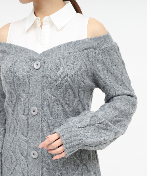 ROYAL PARTY（ロイヤルパーティー）の「シャツドッキングケーブルニットミニワンピース（ワンピース・レディース・ブラック/グレー/ベージュ・FREE）」の7枚目の写真